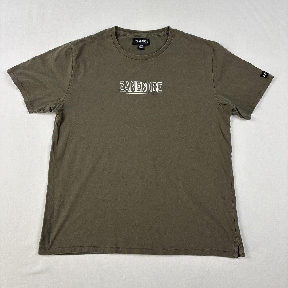 Zanerobe T Shirt Men’s Size L Olive Green Graphic Tee Crew Neck Short Sleeve